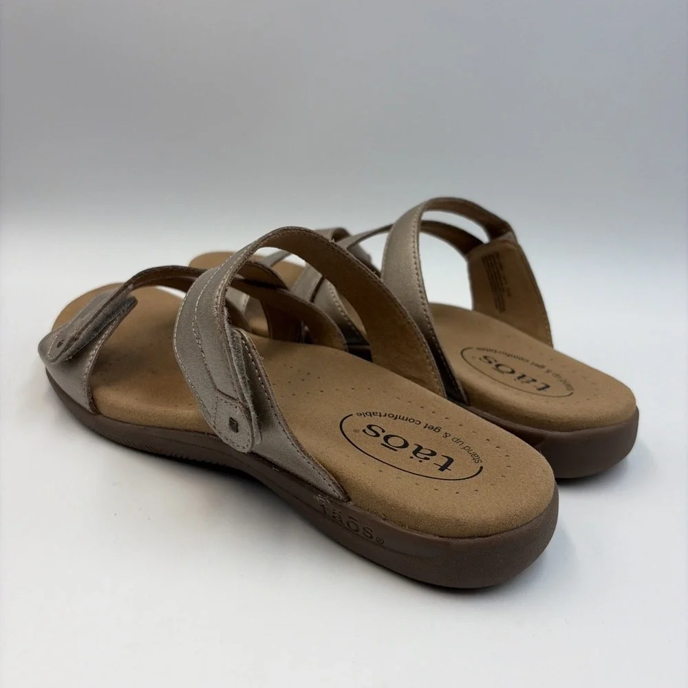 Taos Double U Strappy Slide Sandals Women's Size 8 Champagne Leather
